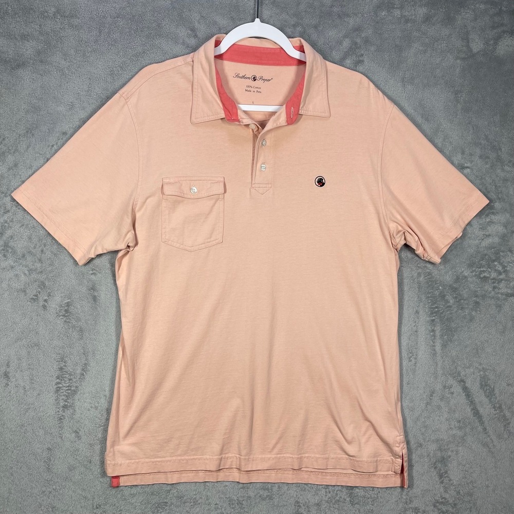 Southern‎ Proper Polo Shirt Mens L Peach Cotton Short Sleeve Pocket Logo